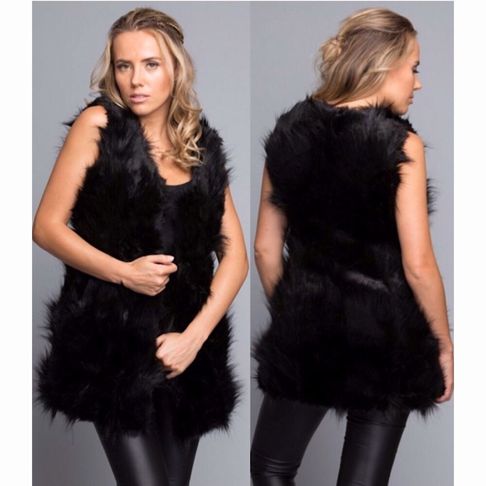 Coalition LA Black Faux Fur Vest